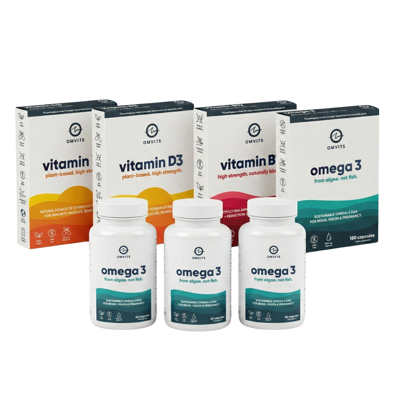 Vegan Essentials 6-Month Saver Bundle - Omega-3 DHA + Vitamin D + Vitamin B12
