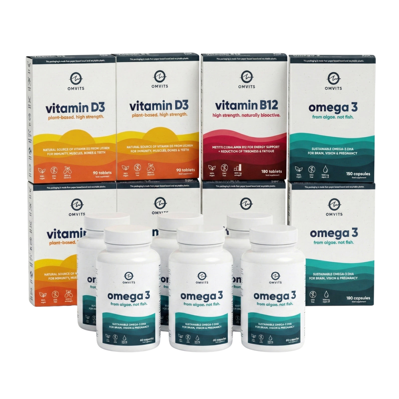 Vegan Essentials 1-Year Saver Bundle - Omega-3 DHA + Vitamin D + Vitamin B12