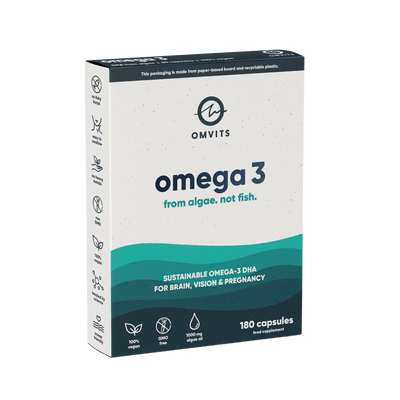 180 Capsules / Lo-Waste Pouch Vegan Omega 3 DHA - Algae Oil Capsules - Omvits