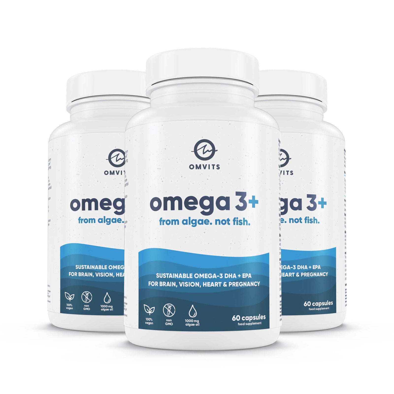 180 Capsules / Recyclable Pot Vegan Omega 3 DHA+EPA - 60 Algae Oil Capsules - Omvits
