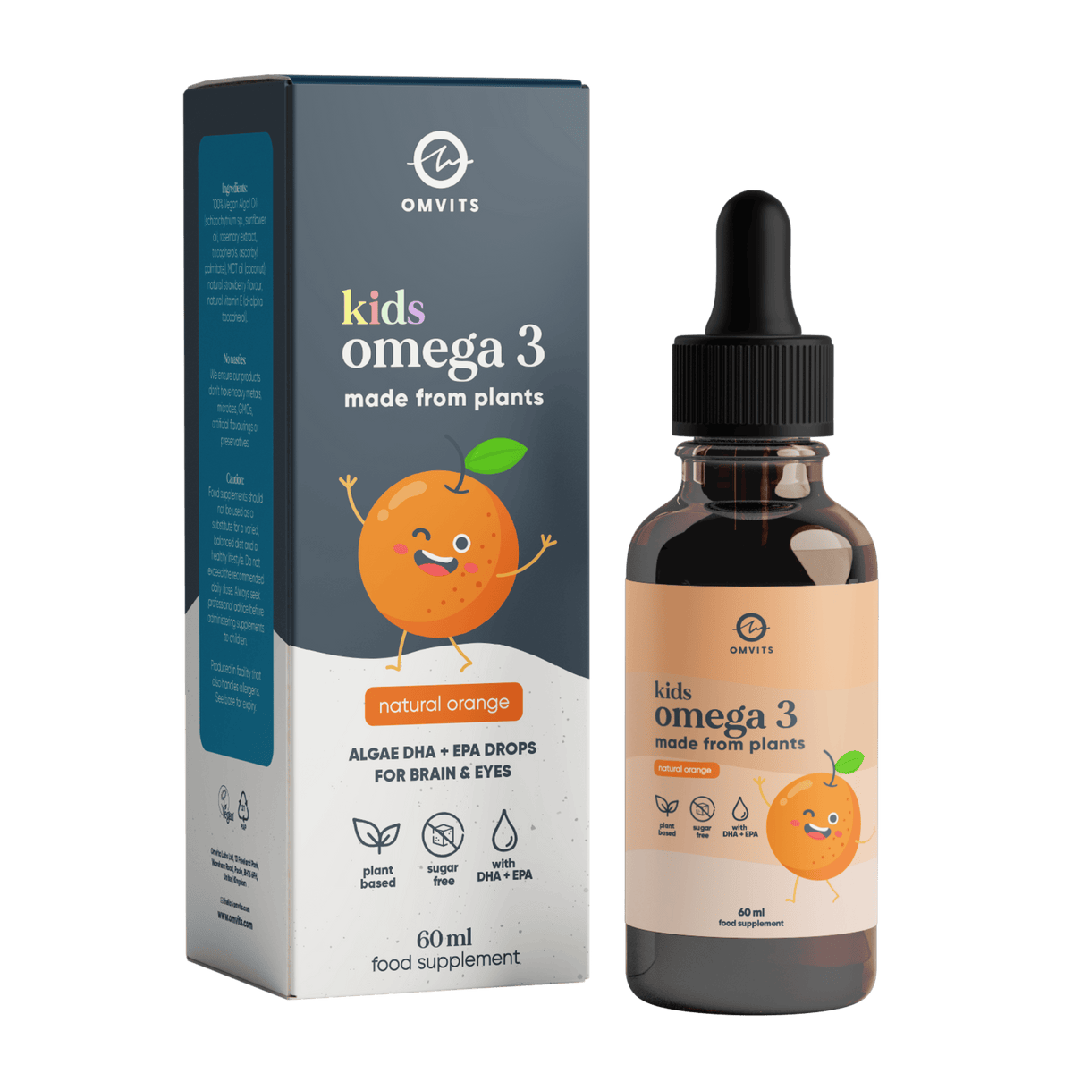 Orange Kids Vegan Omega-3 DHA+EPA Drops  -  Omvits