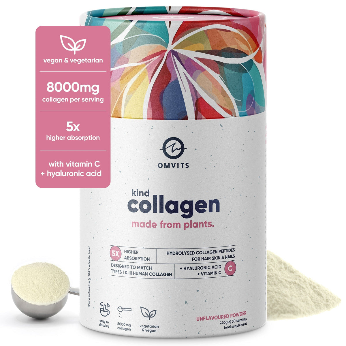 240g (Full Strength) Kind Collagen with Hyaluronic Acid & Vitamin C  -  Omvits