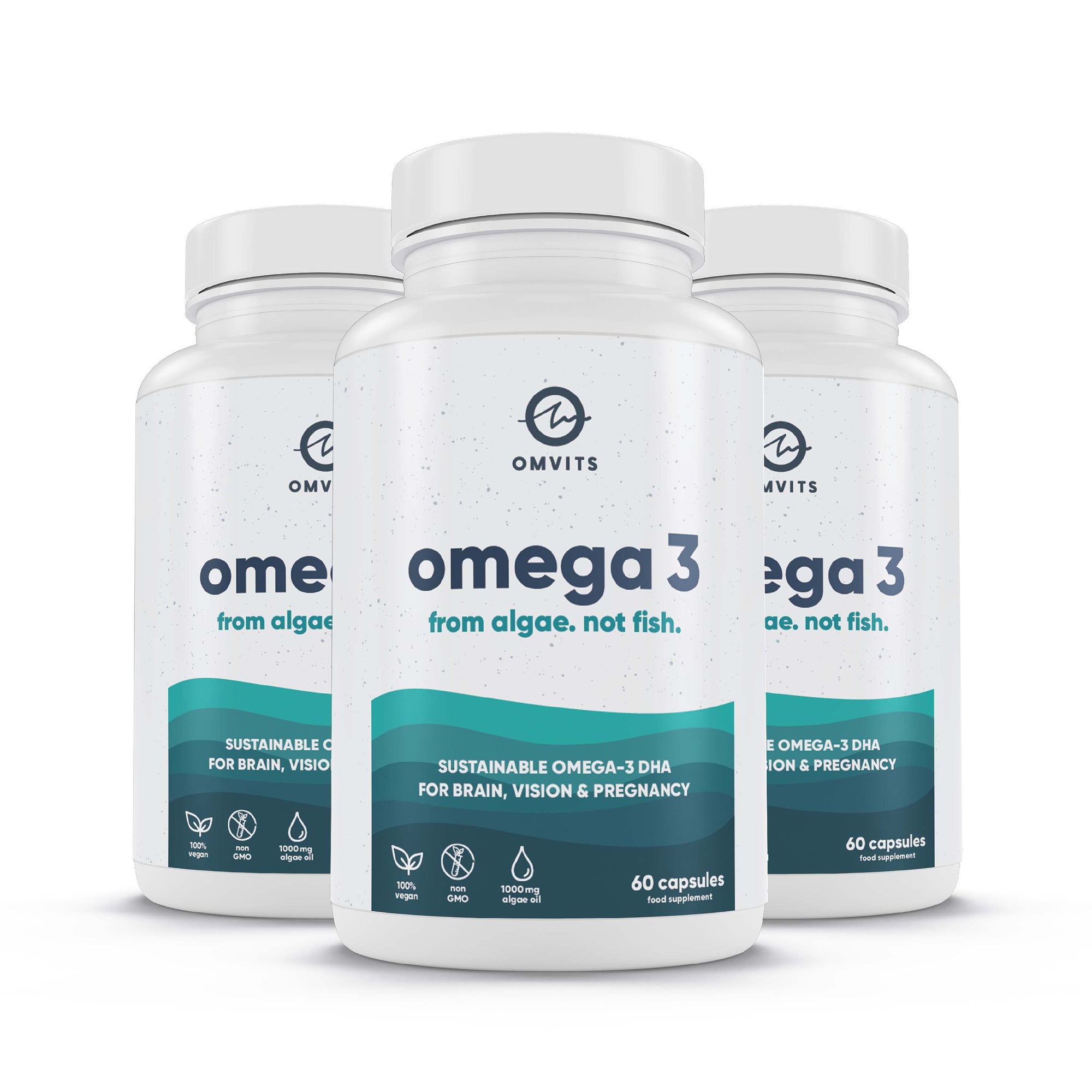 180 Capsules / Recyclable Pot TEST Vegan Omega 3 DHA - 180 Algae Oil Capsules - Plastic-free Pouch  -  Omvits