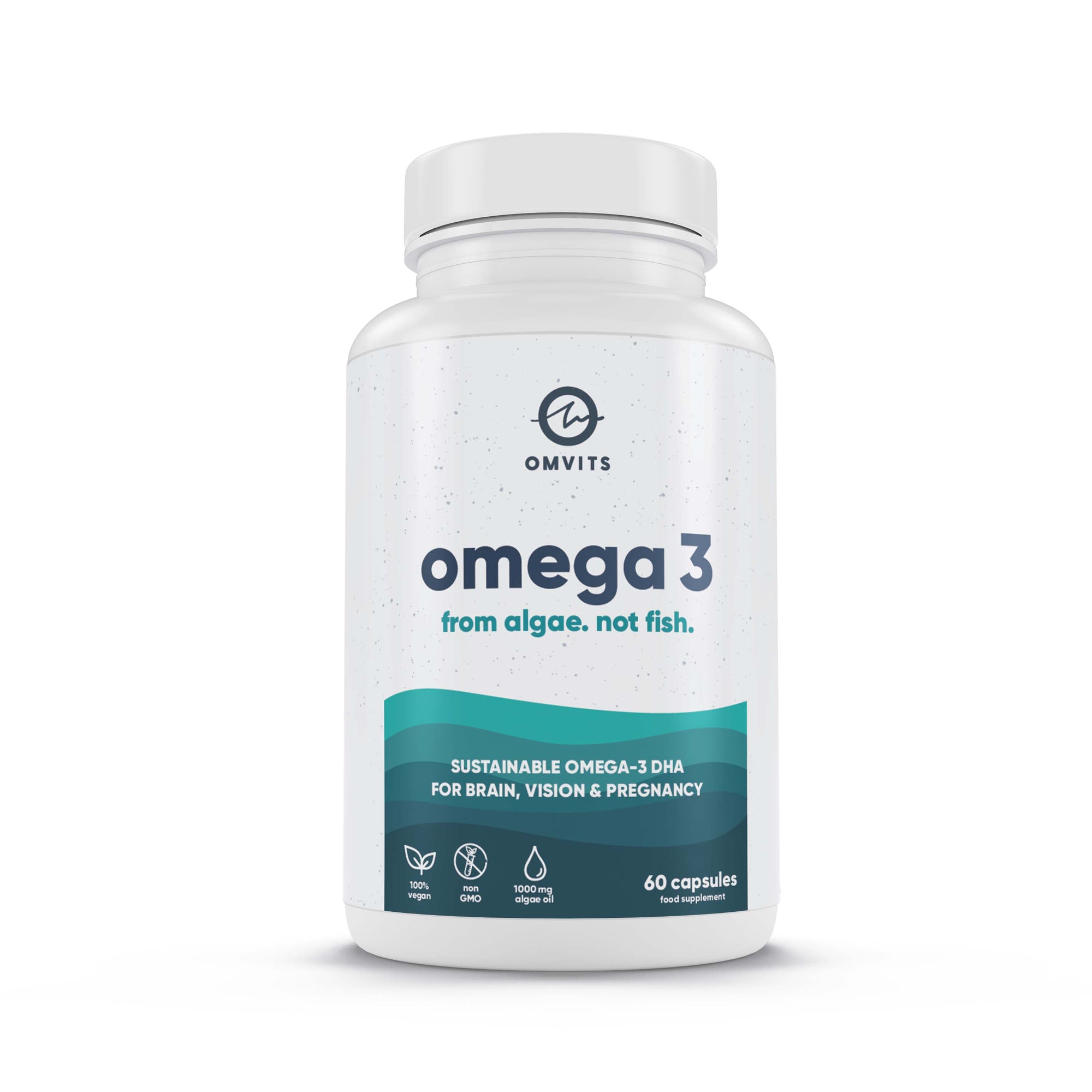 60 Capsules / Recyclable Pot TEST Vegan Omega 3 DHA - 180 Algae Oil Capsules - Plastic-free Pouch  -  Omvits