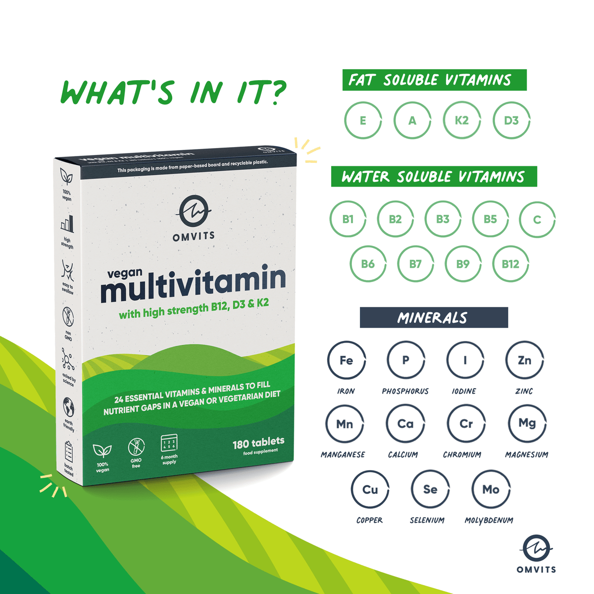 Vegan Multivitamins & Minerals - 180 Tablets  -  Omvits