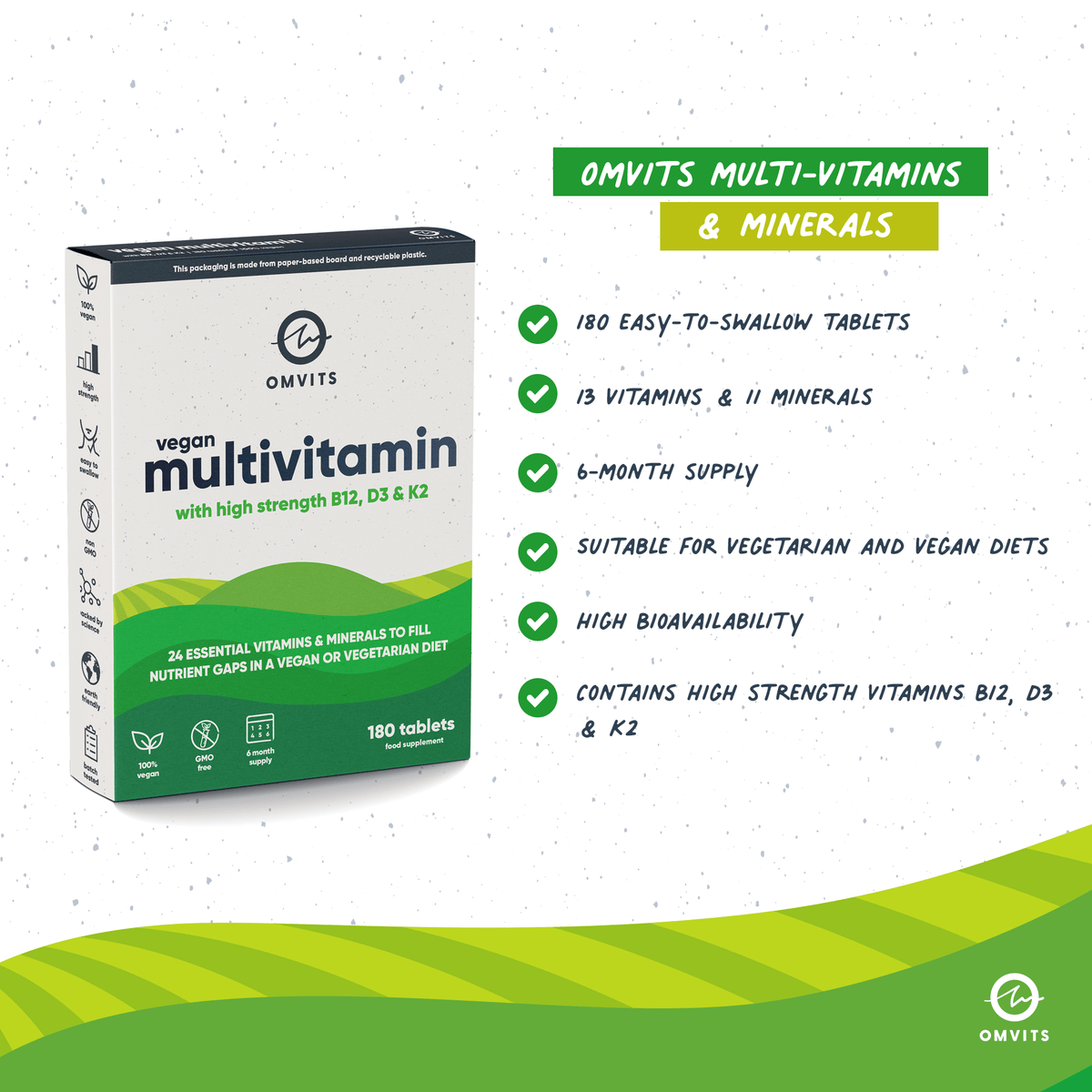 Vegan Multivitamins & Minerals - 180 Tablets  -  Omvits
