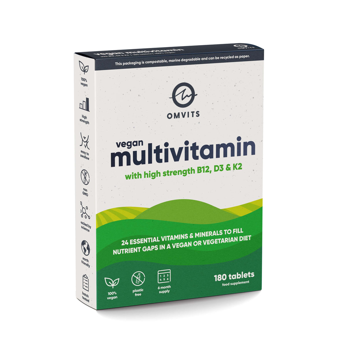 Vegan Multivitamins &amp; Minerals - 180 Tablets  -  Omvits