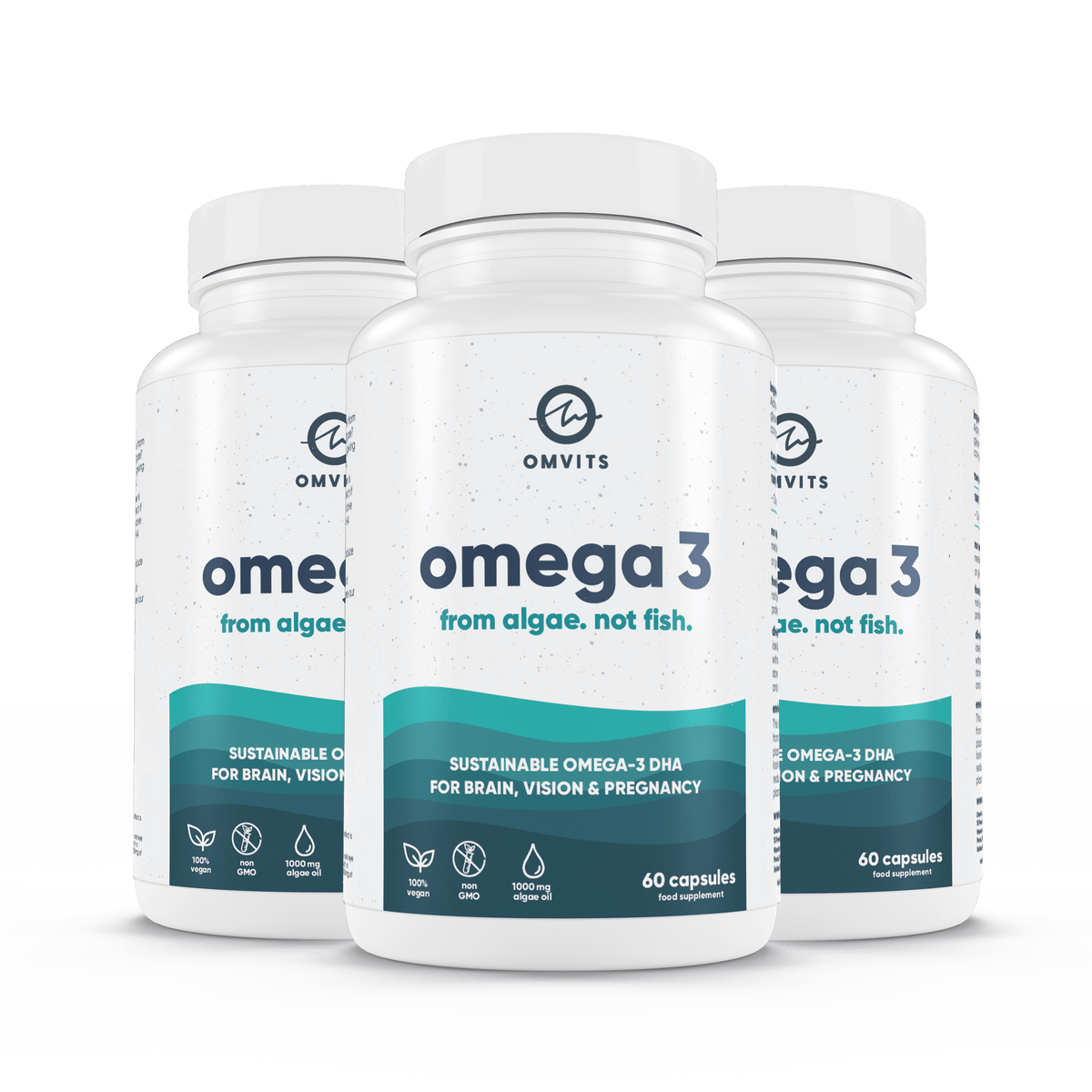 180 Capsules / Recyclable Pot Vegan Omega 3 DHA - 60 Algae Oil Capsules  -  Omvits