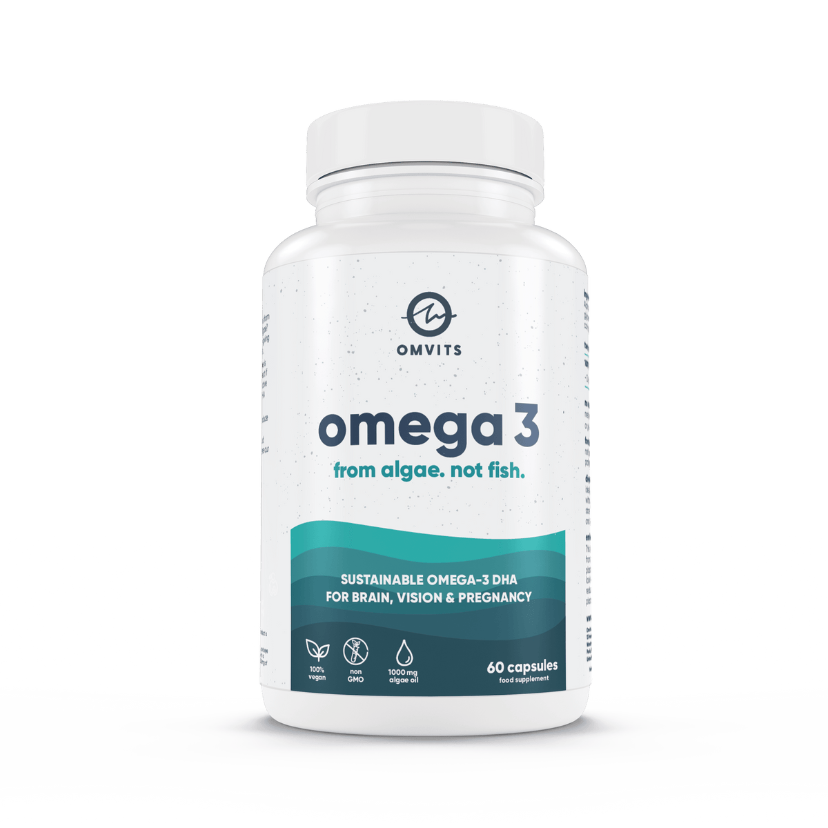 60 Capsules / Recyclable Pot Vegan Omega 3 DHA - 60 Algae Oil Capsules  -  Omvits