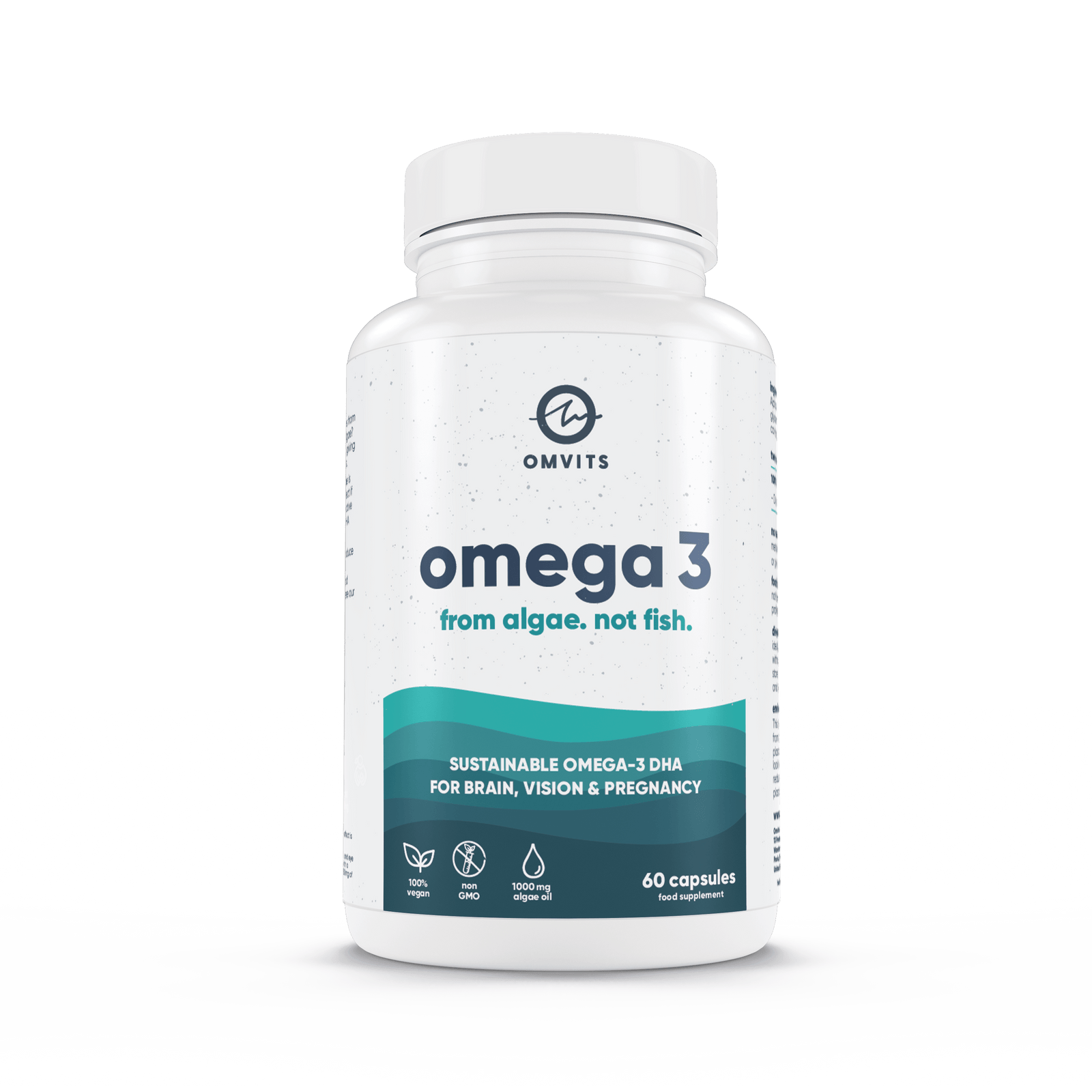 60 Capsules / Recyclable Pot Vegan Omega 3 DHA - 60 Algae Oil Capsules  -  Omvits