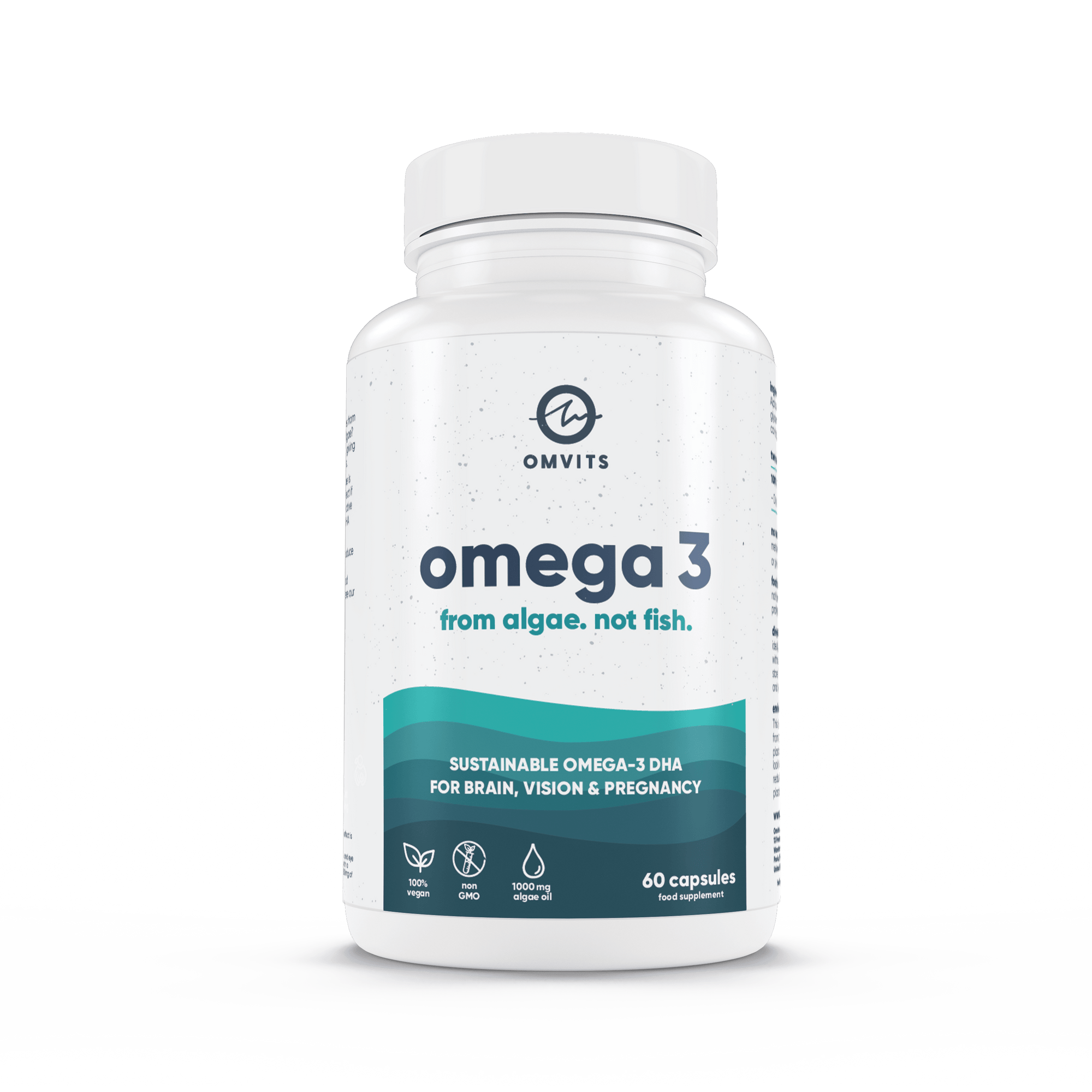 60 Capsules / Recyclable Pot Vegan Omega 3 DHA - 60 Algae Oil Capsules  -  Omvits