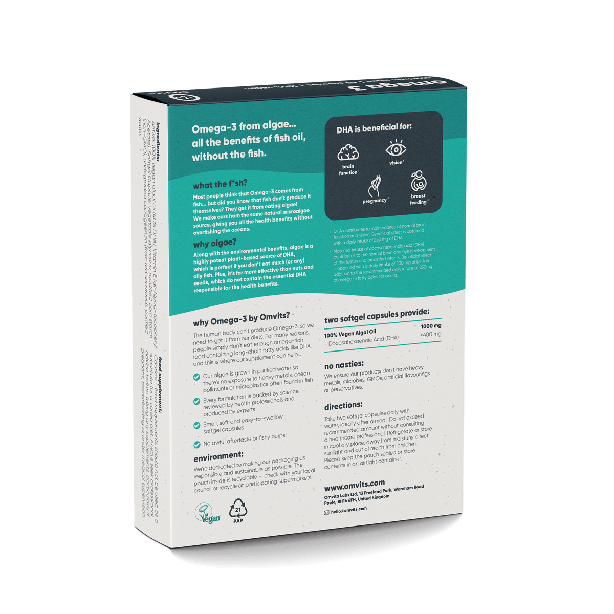 Vegan Omega 3 DHA - Algae Oil Capsules  -  Omvits