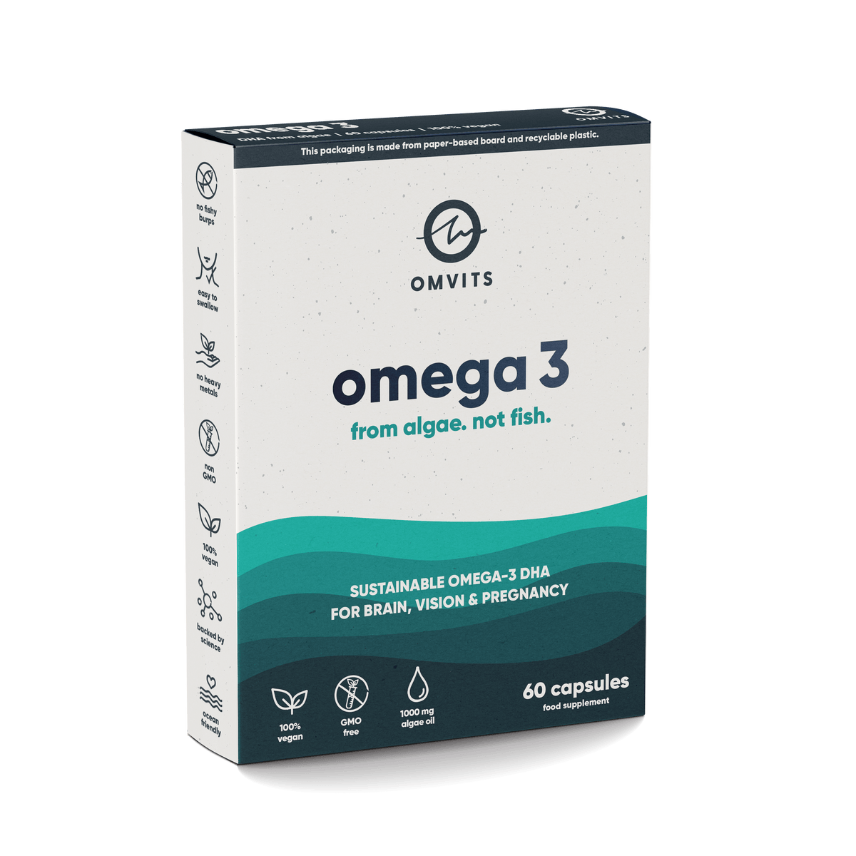 60 Capsules / Lo-Waste Pouch Vegan Omega 3 DHA - Algae Oil Capsules  -  Omvits