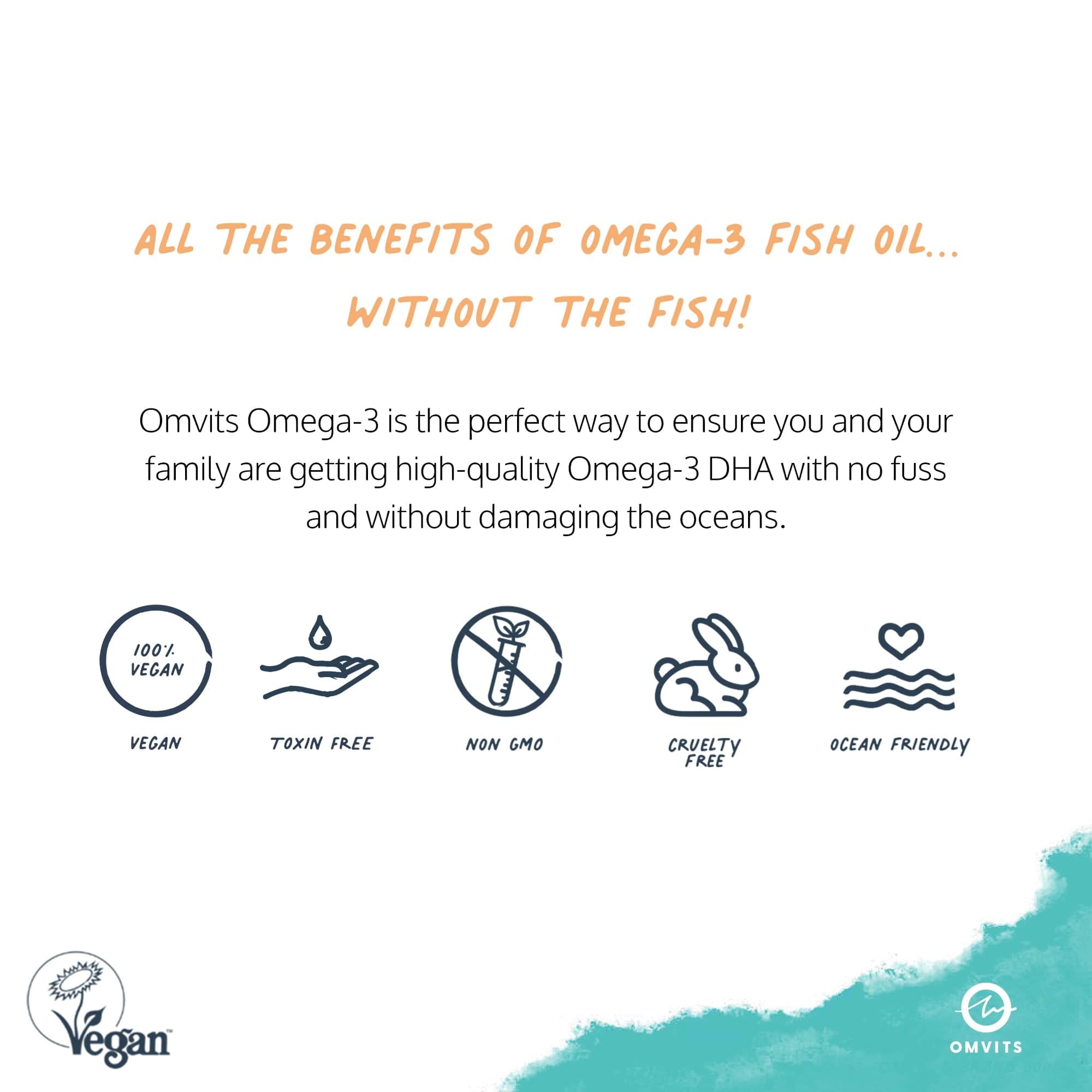 Vegan Omega 3 DHA+EPA - 60 Algae Oil Capsules  -  Omvits