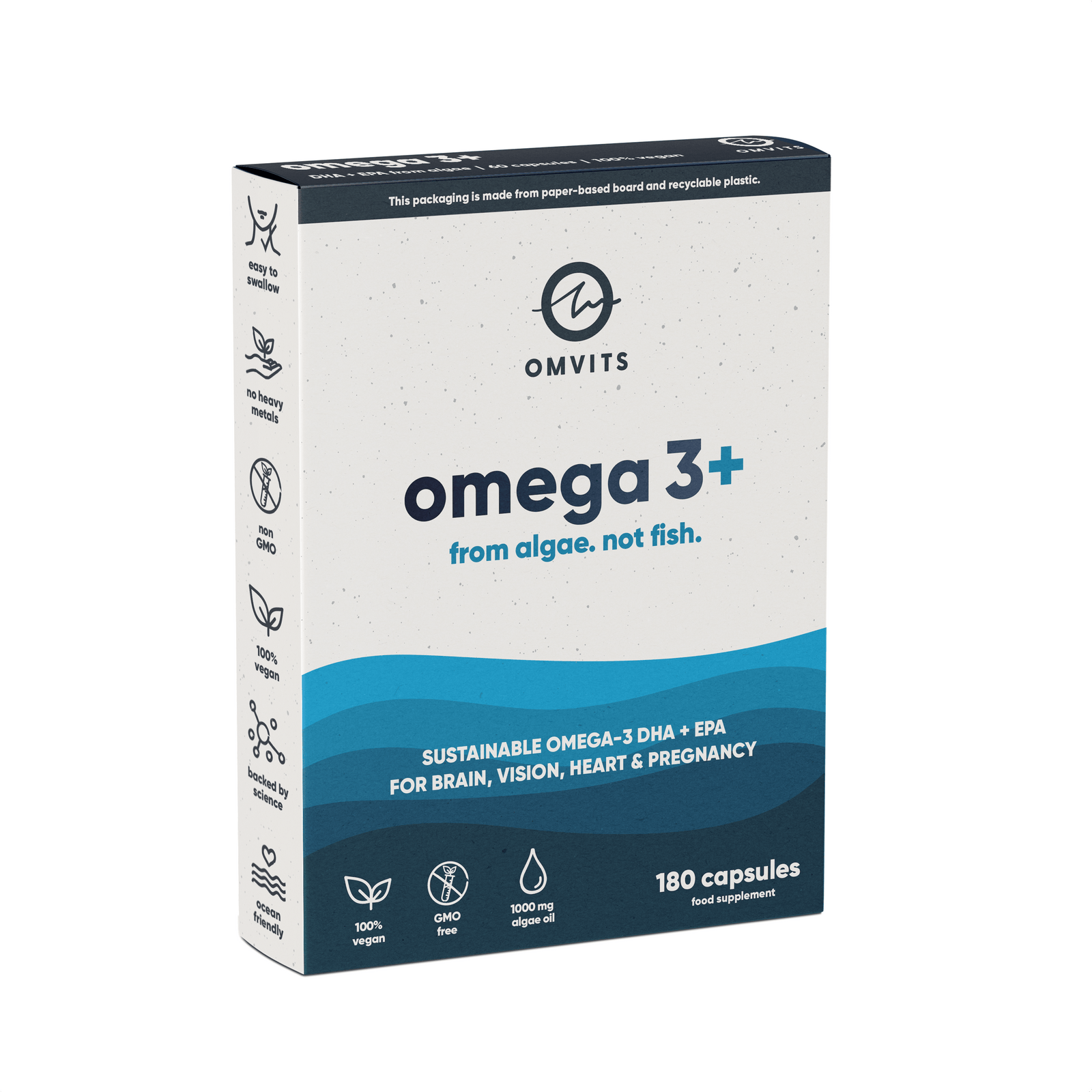 180 Capsules / Lo-Waste Pouch Vegan Omega 3 DHA+EPA - Algae Oil Capsules  -  Omvits