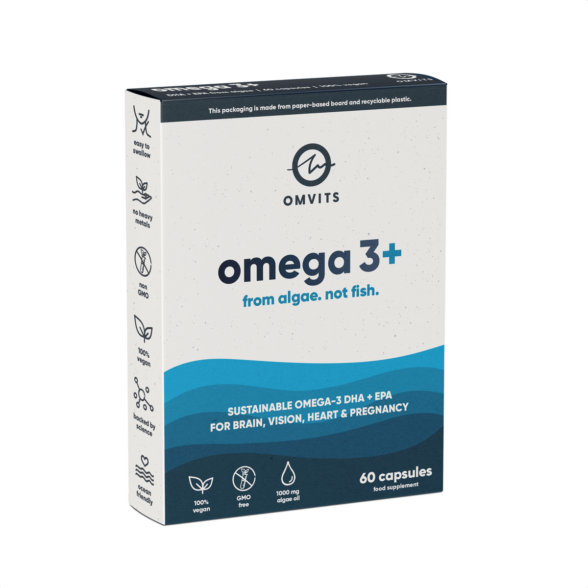 60 Capsules / Lo-Waste Pouch Vegan Omega 3 DHA+EPA - Algae Oil Capsules  -  Omvits