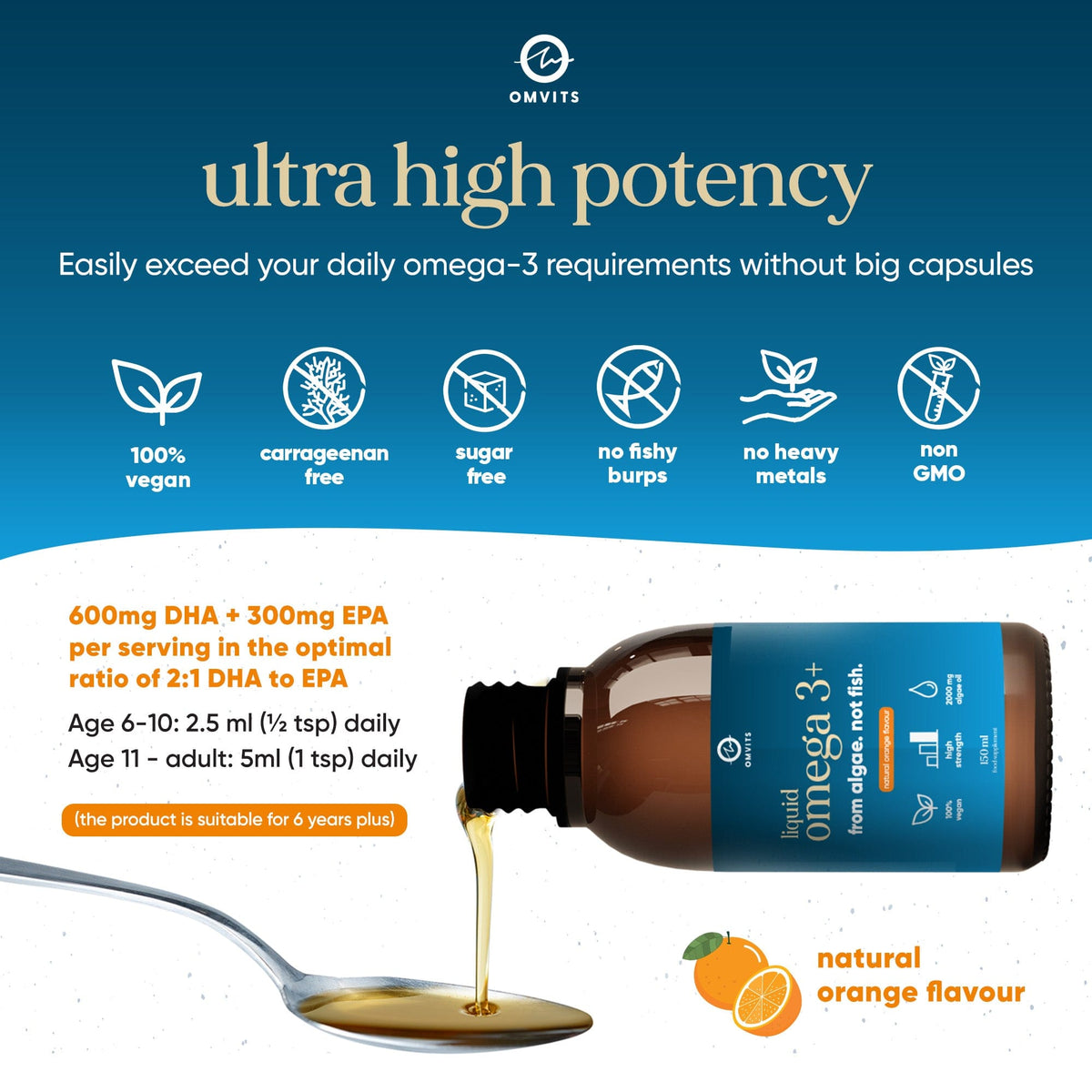 Vegan Omega-3 Liquid DHA+EPA  -  Omvits