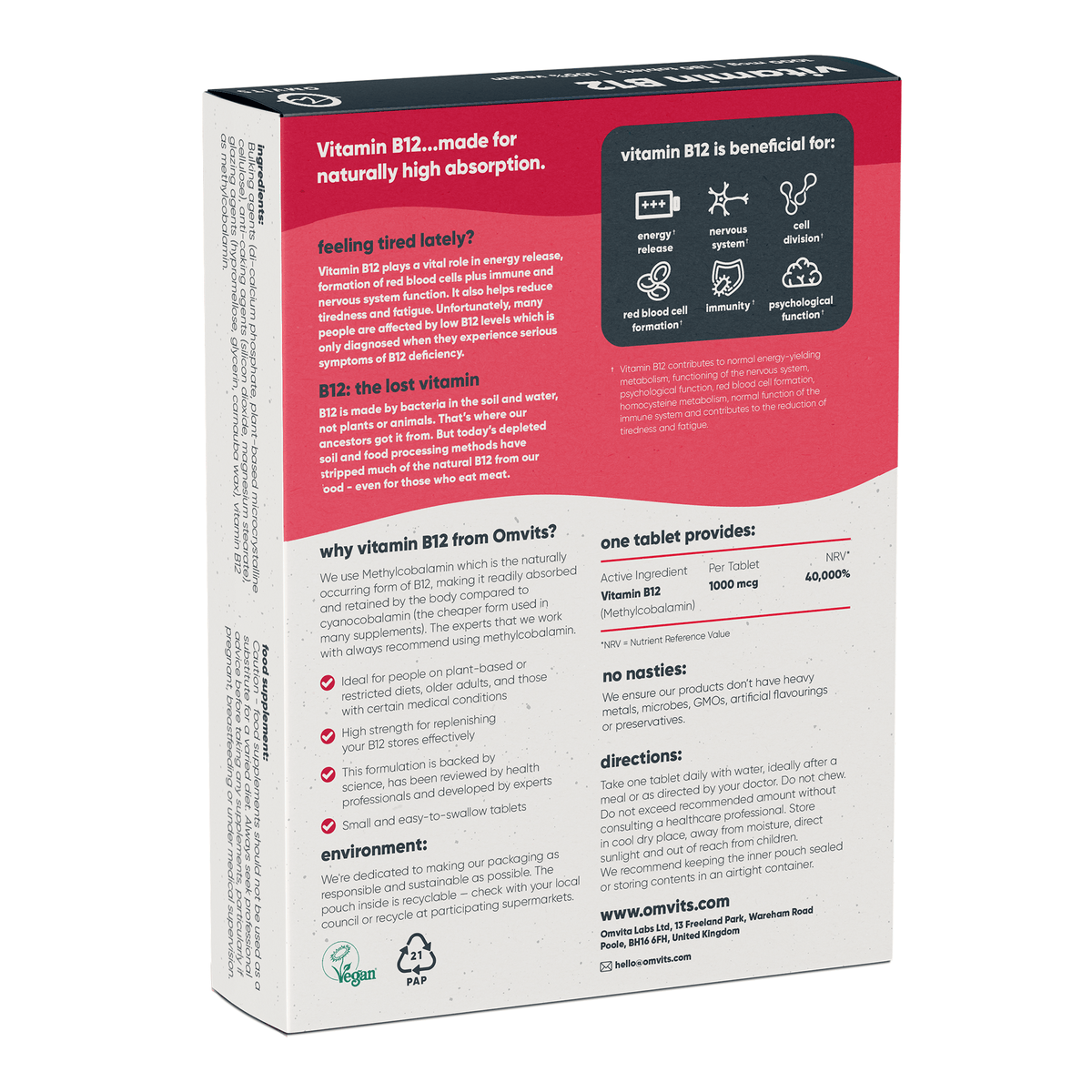 Vegan Vitamin B12 - 180 Tablets  -  Omvits