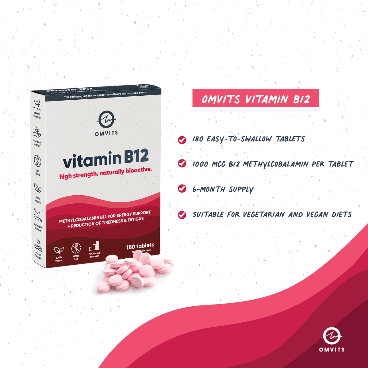 Vegan Vitamin B12 - 180 Tablets  -  Omvits