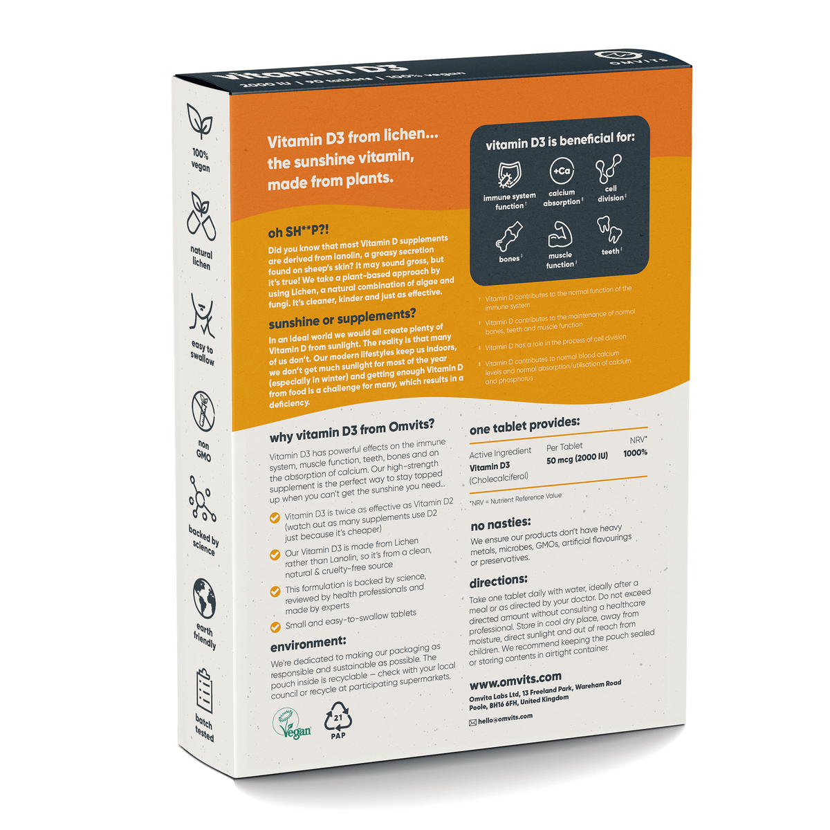 Vegan Vitamin D3 from Lichen - 90 Tablets  -  Omvits