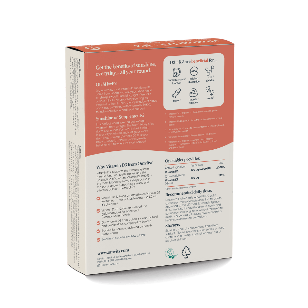 Vegan Vitamin D3+K2 - 90 Tablets  -  Omvits