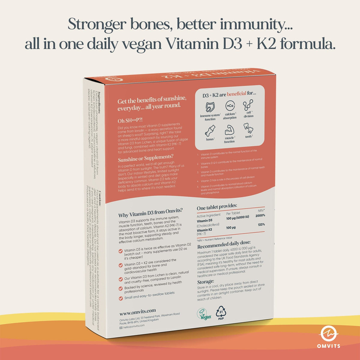 Vegan Vitamin D3+K2 - 90 Tablets  -  Omvits