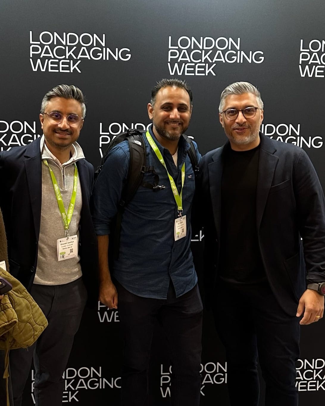 kev, shameek and shaunak together at london packaging week