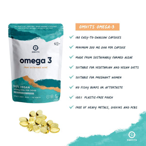6-Month Saver Bundle - 100% Vegan Omega-3 DHA + Vitamin D + Vitamin B12  -  Omvits