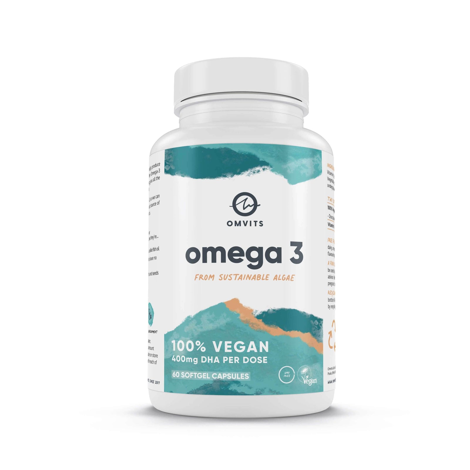 Vegan Omega 3 DHA Supplement 60 Algae Oil Capsules Omvits