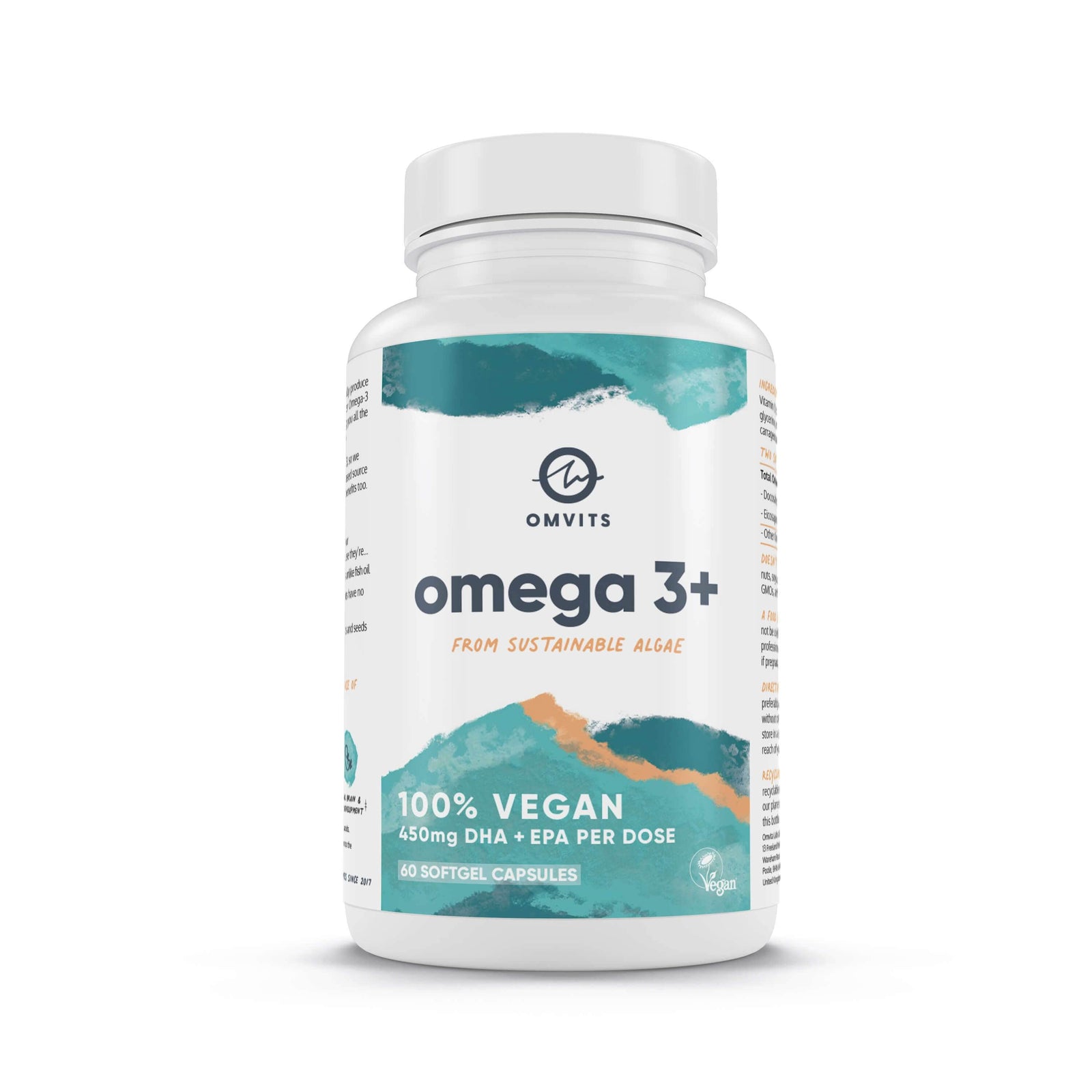 Vegan Omega 3 DHA EPA Supplement 60 Algae Oil Capsules Omvits