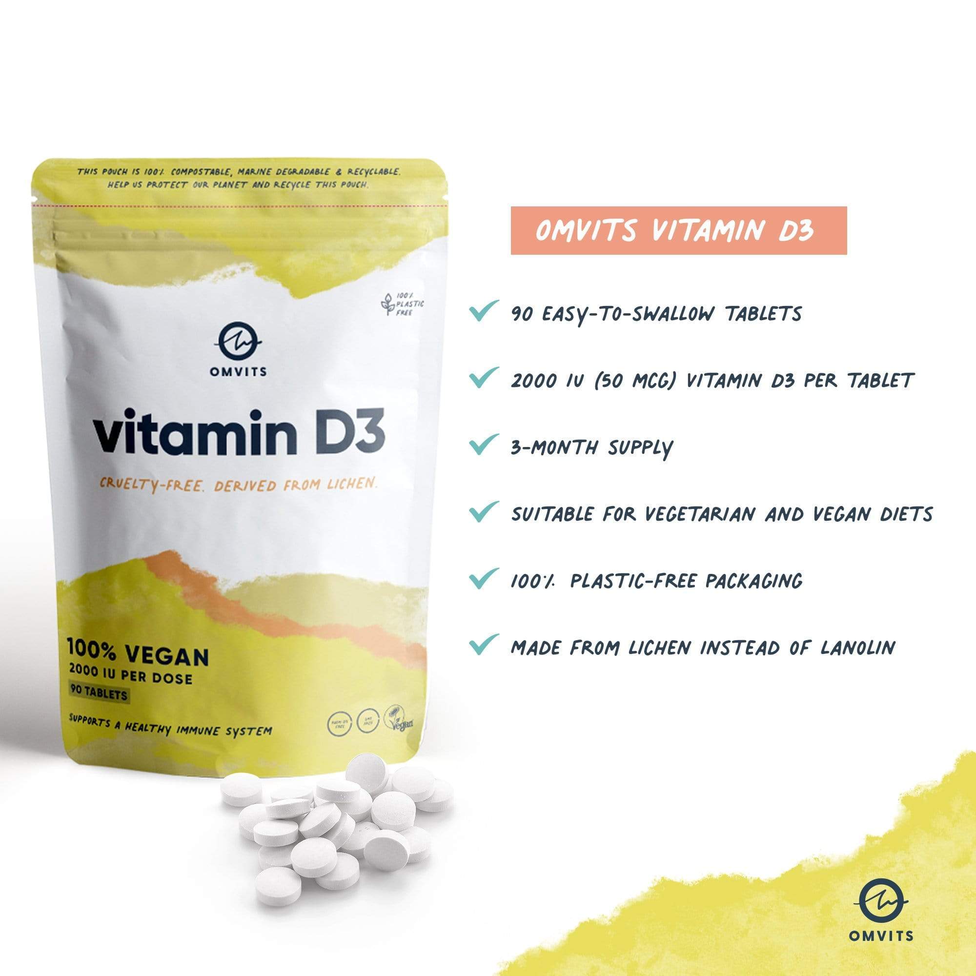 Vegan Vitamin D3 from Lichen - 90 Tablets  -  Omvits